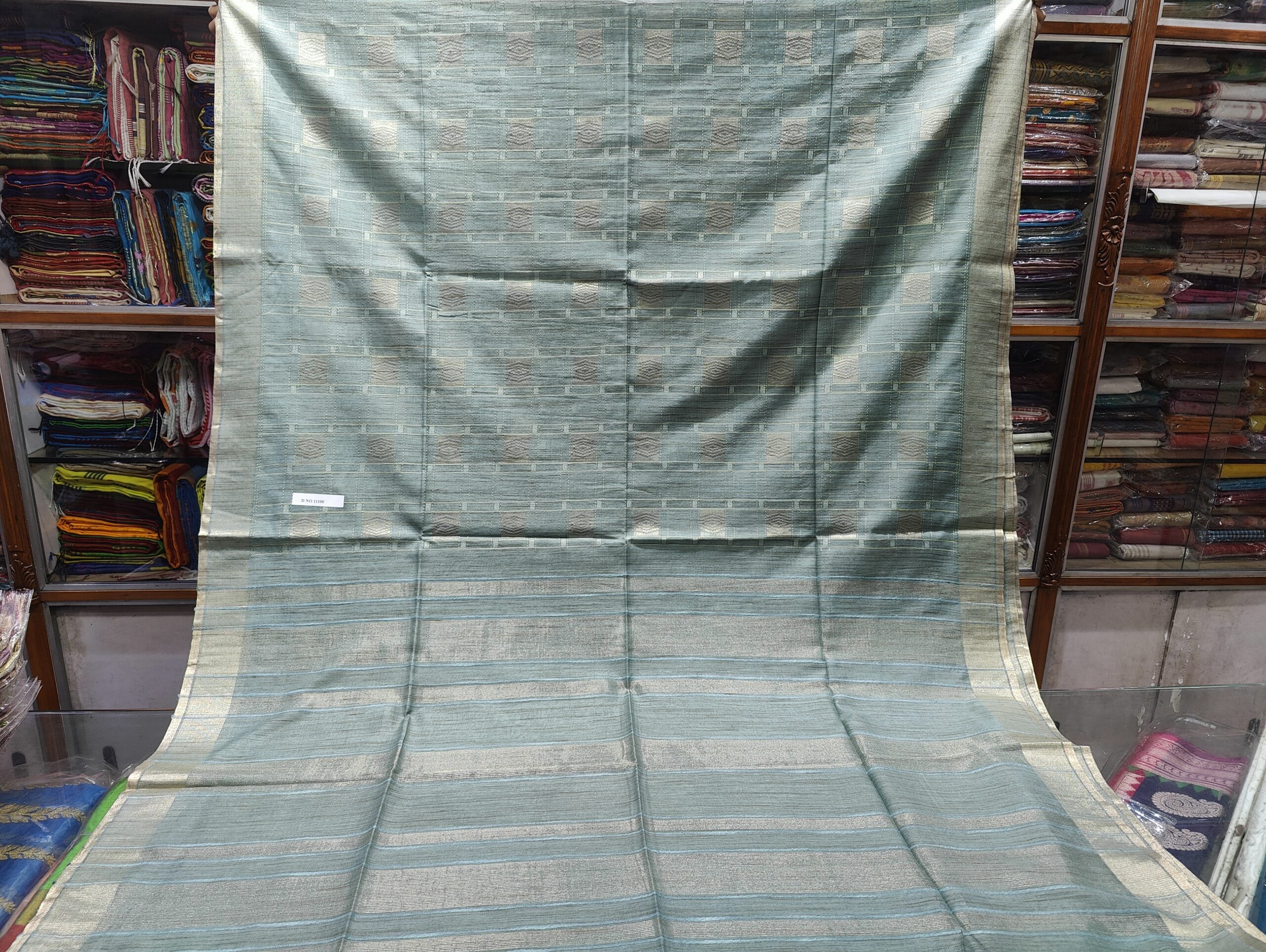 Elegantly Minimalist Mint Green Banswara Silk Saree with Subtle Zari Highlights