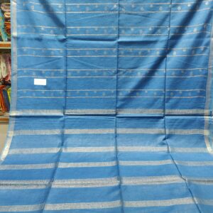 Luxurious Teal Habutai Matka Silk Saree with Silver Striped Pallu