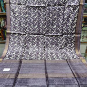 Premium Pure Munga Silk Saree with All-over Paisley Print & Textured Dobby Border