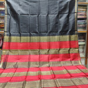 Royal Red & Black Katan Silk Saree with Traditional Golden Temple Border