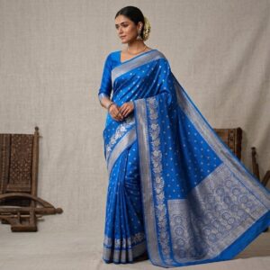 Cobalt Blue & Silver Soft Mashru Katan Saree