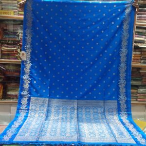 Cobalt Blue & Silver Soft Mashru Katan Saree