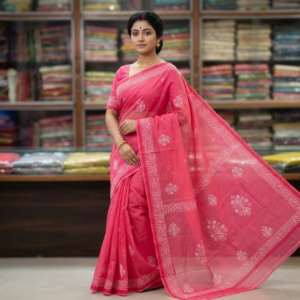 Kota Doria Cotton Saree with Intricate Floral Embroidery