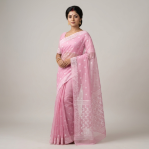 Kota Doria Cotton Saree with Intricate Floral Embroidery