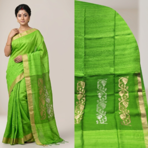 Pure Linen Matka Saree with Zari Border