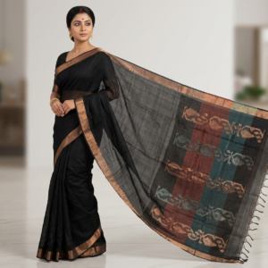 Pure Linen Matka Saree with Zari Border