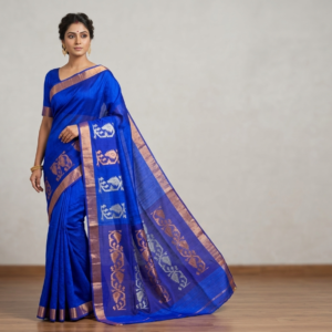 Pure Linen Matka Saree with Zari Border
