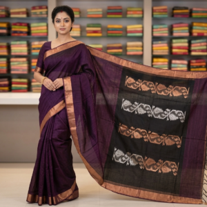 Pure Linen Matka Saree with Zari Border