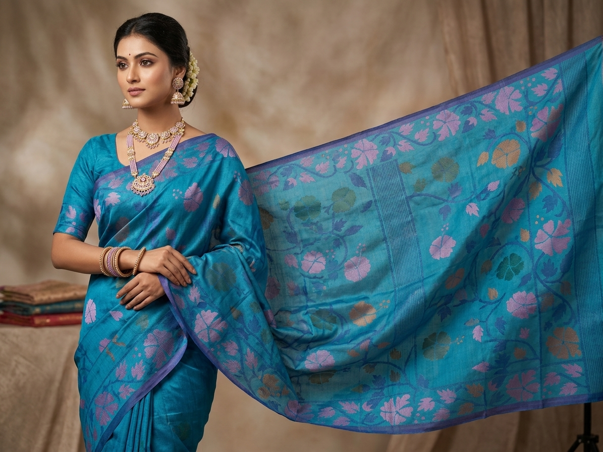 Elegant Rajshahi Silk Sarees with Dhakai Jamdani Weaving