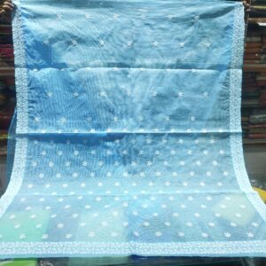 Kota Doria Cotton Saree with Intricate Floral Embroidery