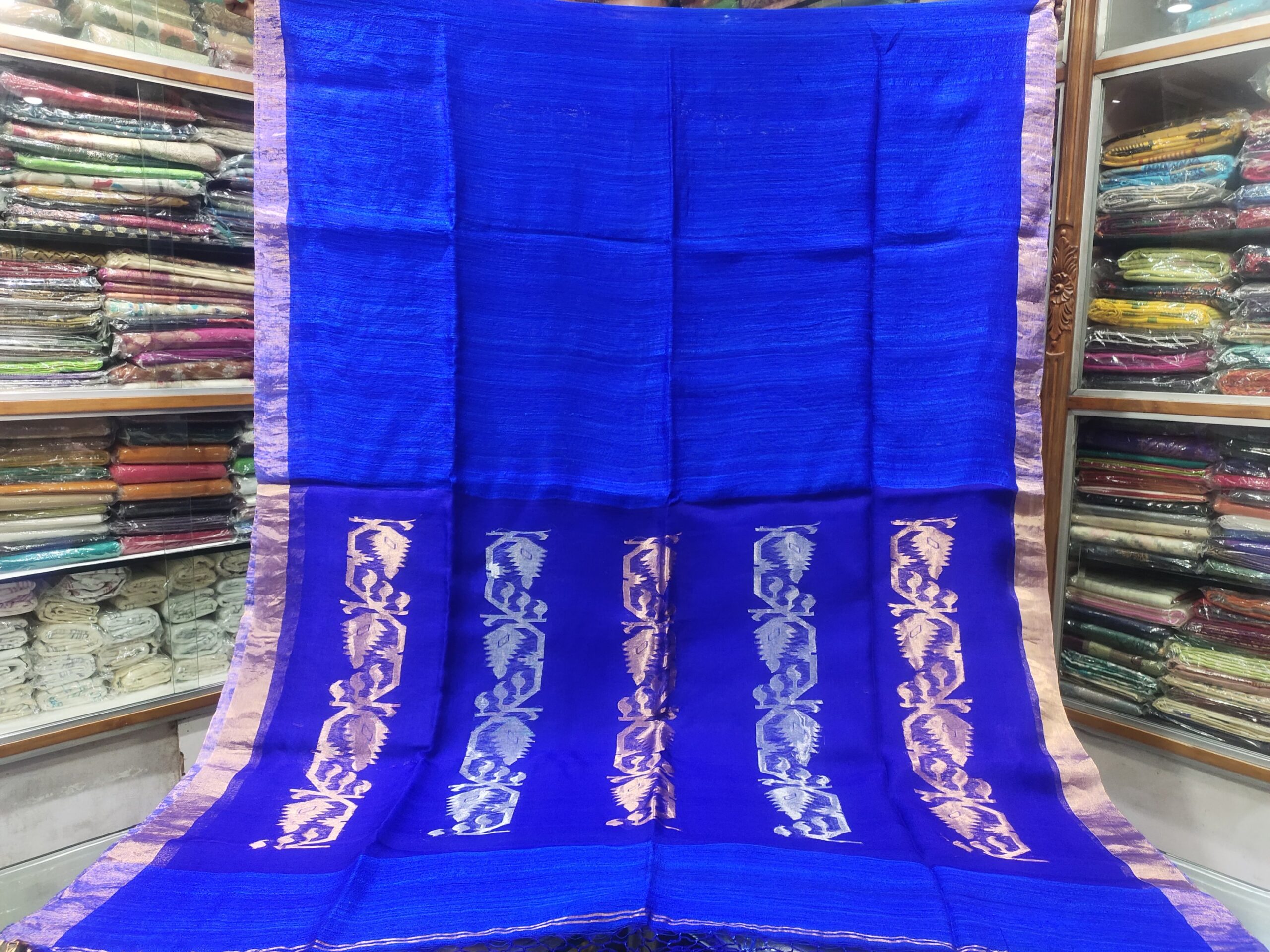 Pure Linen Matka Saree with Zari Border - Image 2