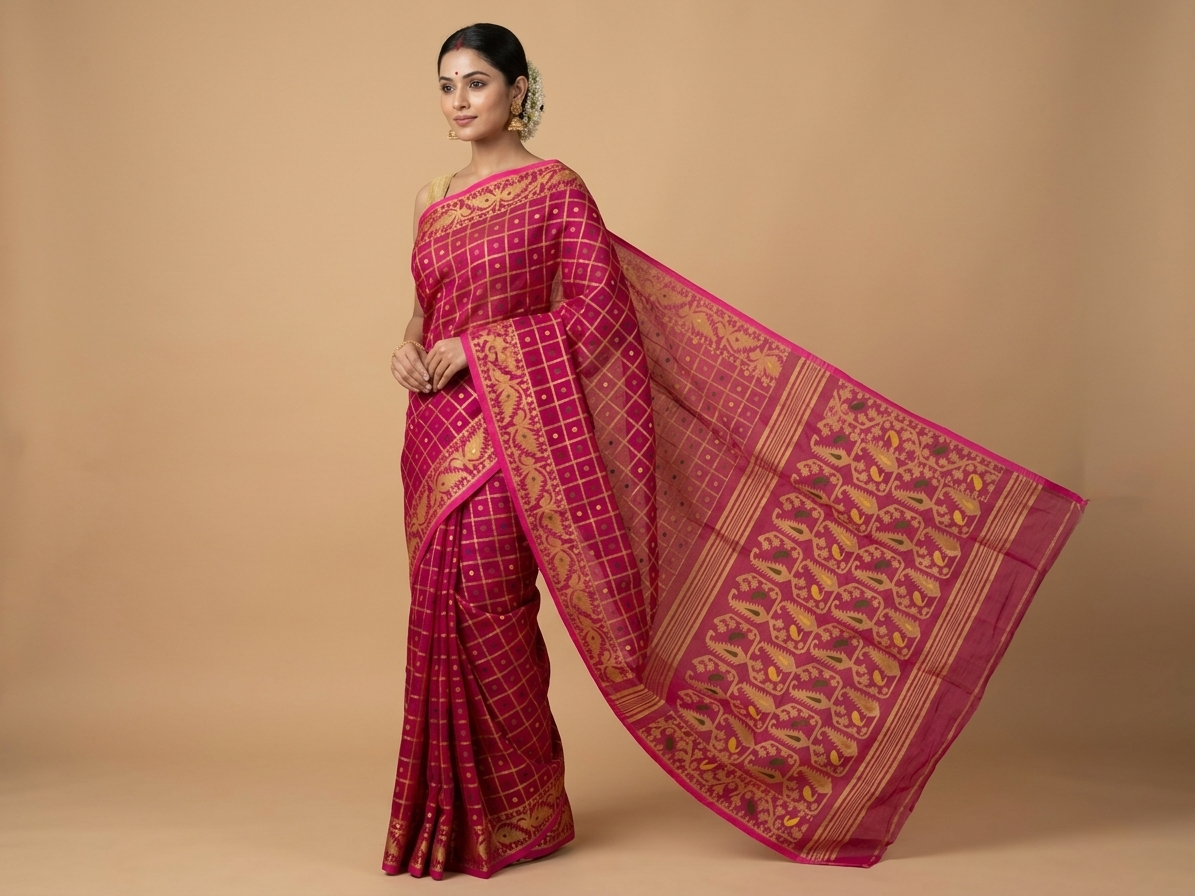 Premium Handloom Soft Dhakai Jamdani Saree | Traditional Bengal Handwoven Elegance